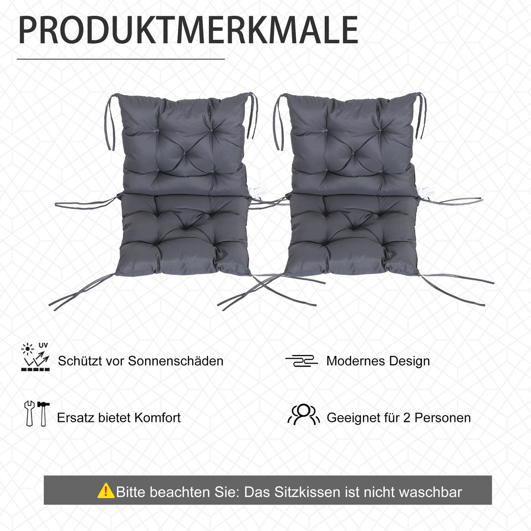 Sæt med 2 siddehynder, 98 cm x 50 cm x 8 cm stolehynder med bånd, vaskbare/ergonomiske siddehynder til hjemmet, haven, sofaen, grå
