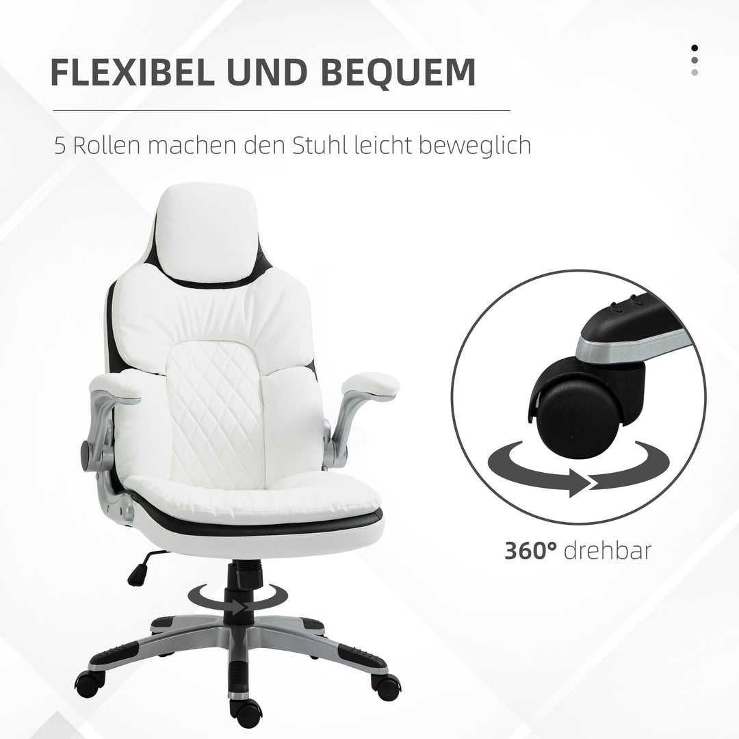 Ergonomisk kontorstol med foldbare armlæn, højdejusterbar kontorstol med vippefunktion, tykt polstret stol med justerbare polstrede armlæn 69 x 67 x 113-121 cm