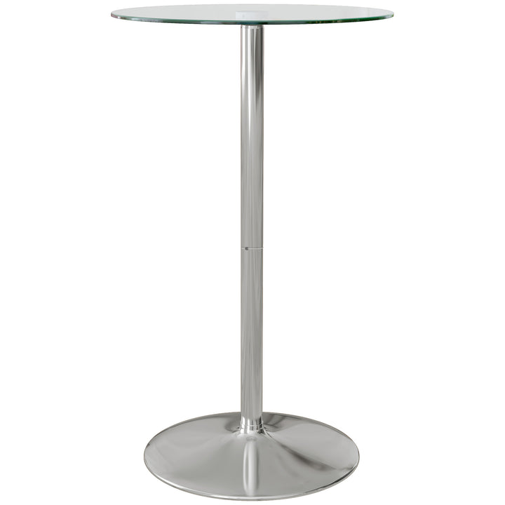Barbord, rundt bord, hærdet glasplade, moderne design, 60 x 60 x 102 cm, sølv