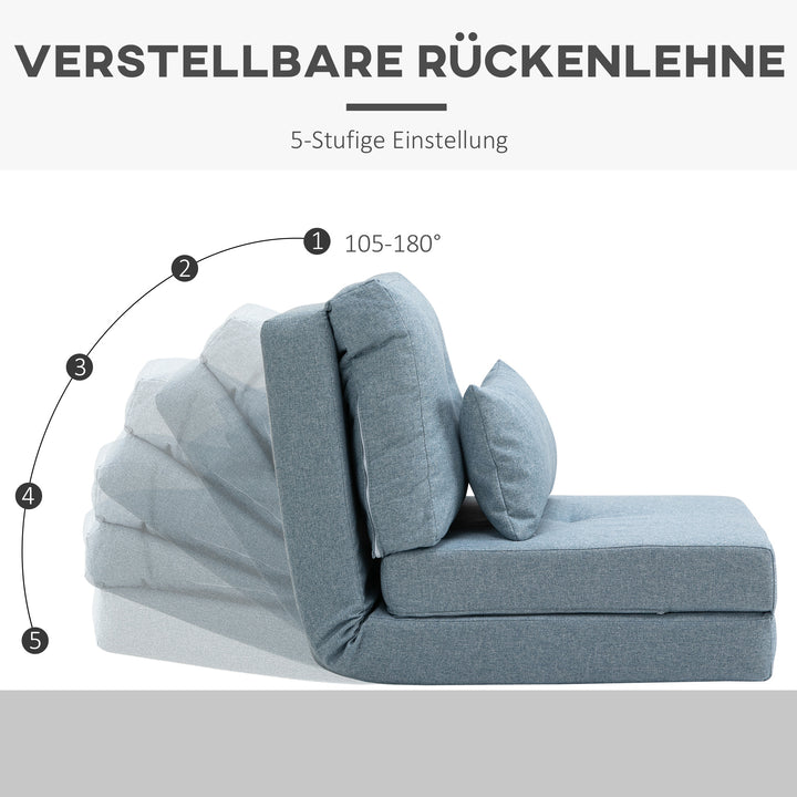 Gulvstol foldmadras liggeunderlag, 2-i-1 design, aftagelig pude, 60 x 80 x 56 cm, himmelblå