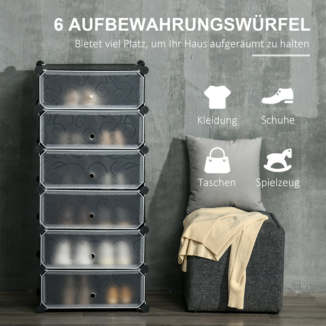 Modulært reolsystem til 6 par sko, 49 cm x 36,5 cm x 108 cm, sort