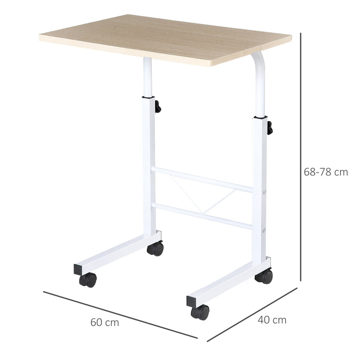 Sidebord højdejusterbart sofabord mobilt endbord med hjul låsebremser c-borde spånplade stål jern plastik hvid ahornfarve 60 x 40 x 68-78 cm