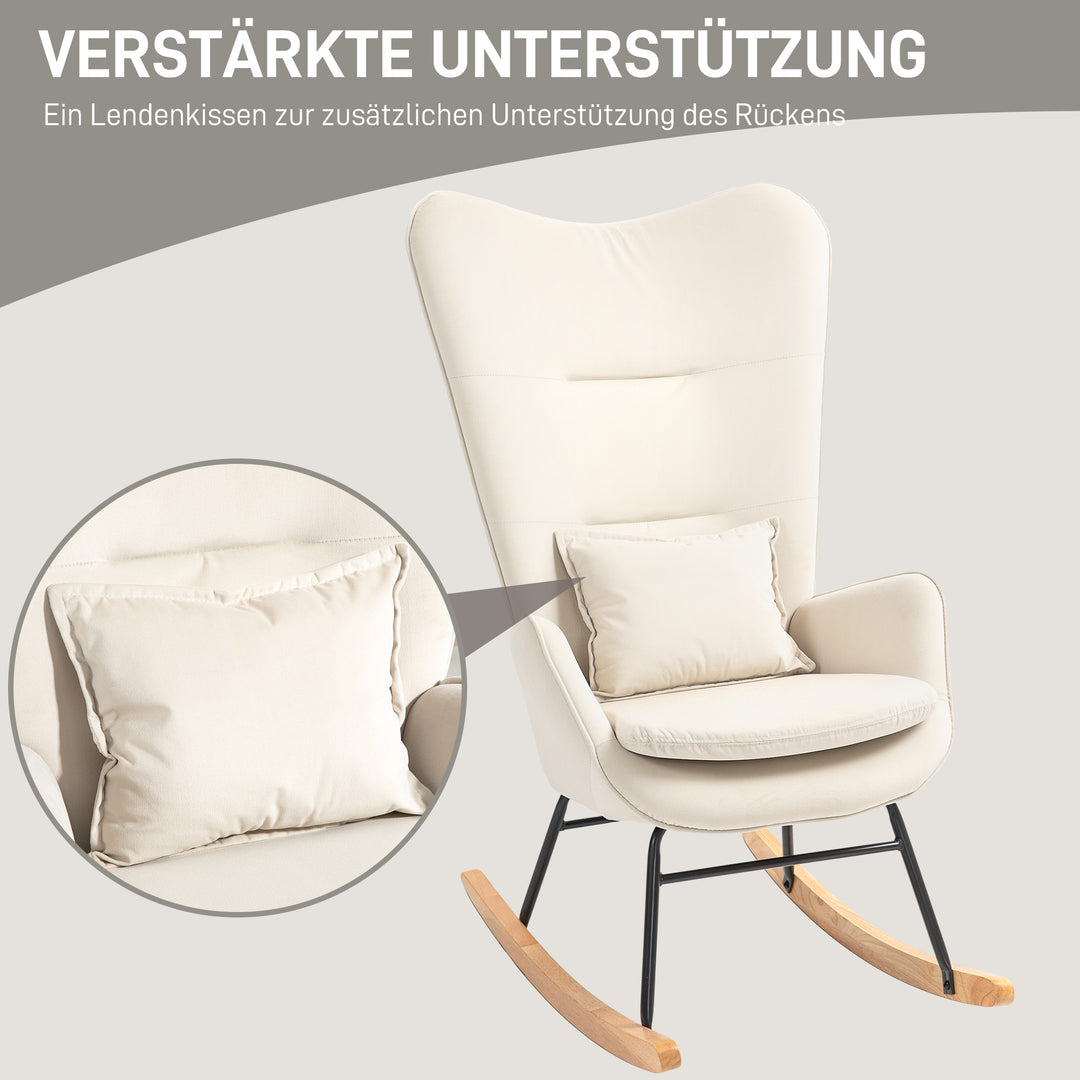 Gyngestol, blødt fløjlsbetræk med lændehynde, bæreevne op til 120 kg, 67 x 85 x 112 cm, cremehvid