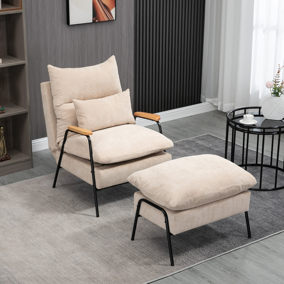 Polstret lænestol med fodskammel, lænestol med hvilefunktion, polstret lænestol, hynde, tv-lænestol, 68 x 91,5 x 88 cm, beige
