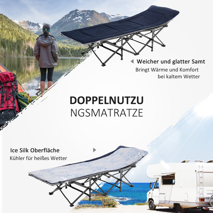 Campingseng, foldbar feltseng med pude, 188 x 64,5 x 53 cm, mørkeblå+grå