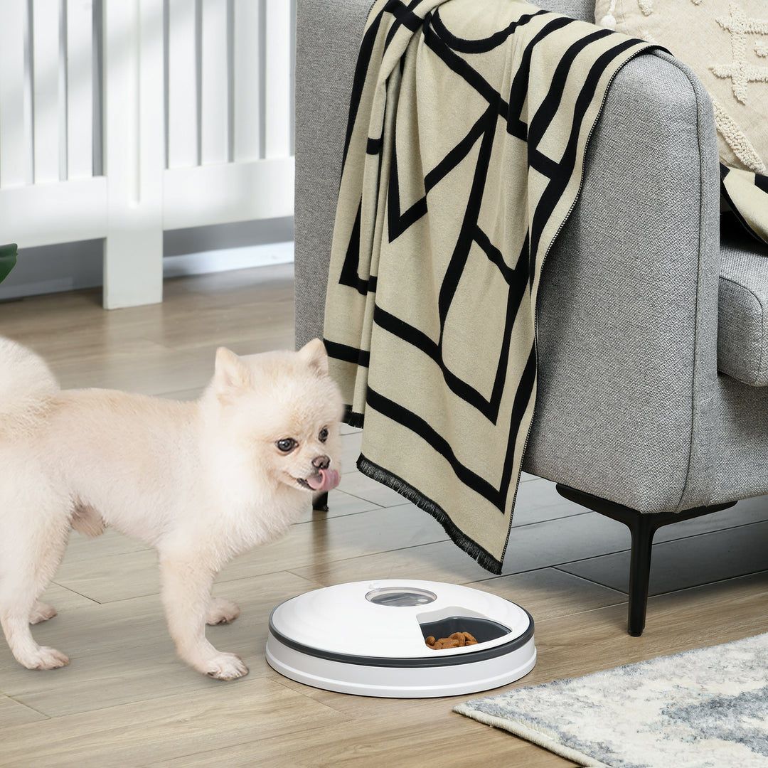 Automatisk kattefoderautomat vådfoder kattefoder med led-display, programmerbar timer, 6 foderrum til 70 g tørfoder hver 4 måltider automatisk foderautomat til hunde katte