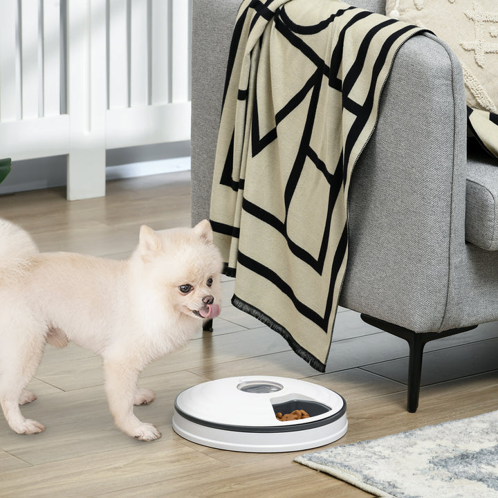 Automatisk kattefoderautomat vådfoder kattefoder med led-display, programmerbar timer, 6 foderrum til 70 g tørfoder hver 4 måltider automatisk foderautomat til hunde katte