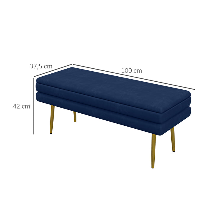 Polstret bænk med opbevaring, stål, 100 cm x 37,5 cm x 42 cm, blå