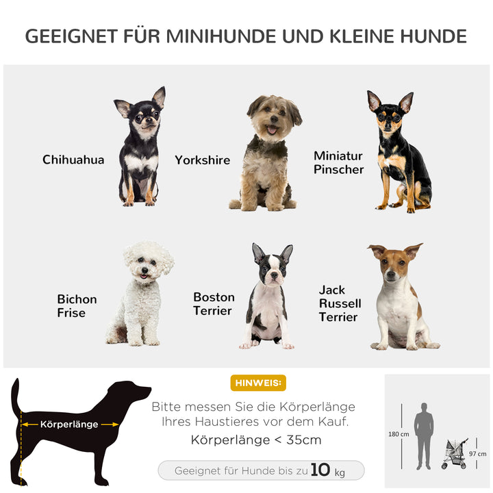 Dog buggy hundevogn op til 10 kg sammenklappelig regnovertræk bundkurv 2 kopholdere 75 cm x 45 cm x 97 cm grå