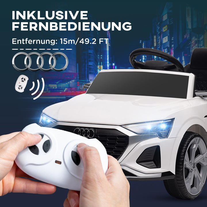 Elektrisk børnebil, 12v audi q8, 3-5 km/t, fjernbetjening, forlygter, musik, hvid