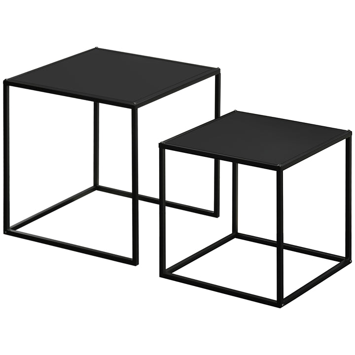 Sidebord, sofabord, indskudsbord, sæt med 2, moderne design, stålstel, sort, 40 x 40 x 40 cm