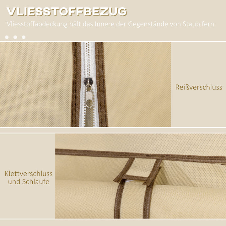 Stofgarderobe, opbevaringsløsning, 8 hylder, 2 garderobestativer, beige