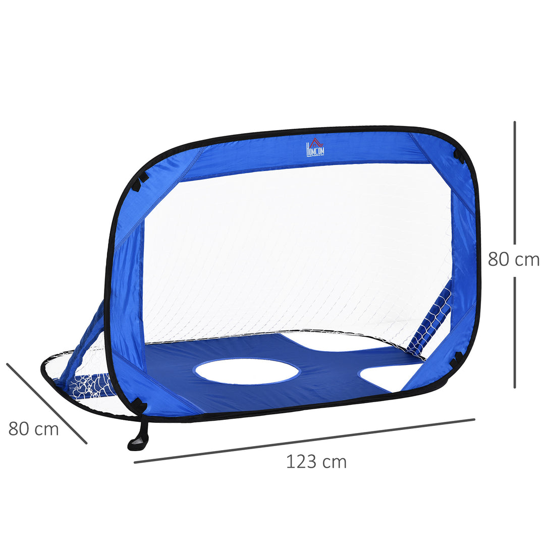 Fodboldmål, pop-up-mål, bærbart fodboldnet, sæt med 2 minimål, mobil med bæretaske, sammenklappelig, blå, 123 x 80 x 80 cm