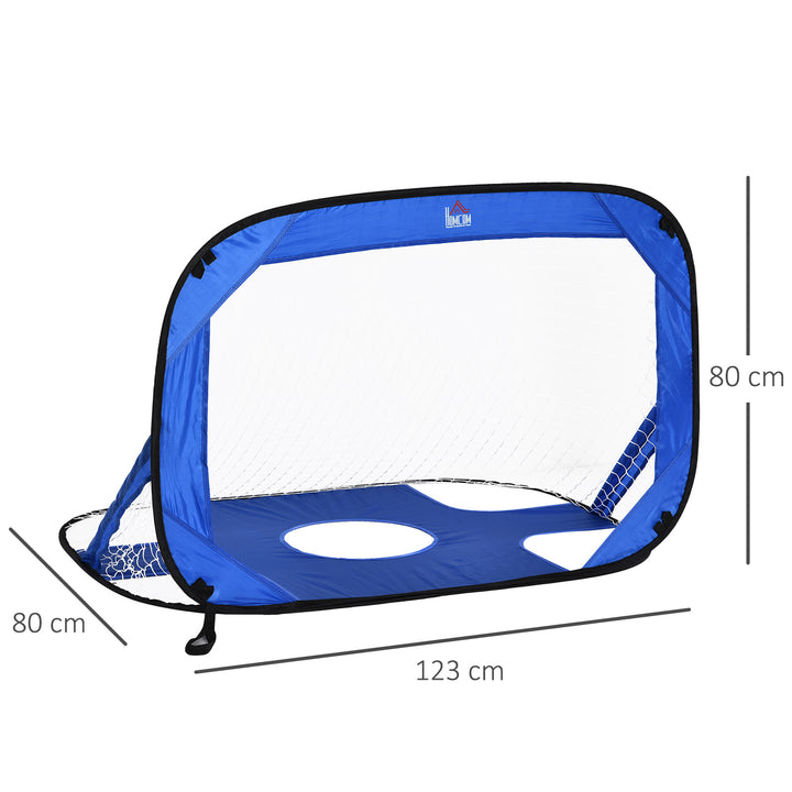 Fodboldmål, pop-up-mål, bærbart fodboldnet, sæt med 2 minimål, mobil med bæretaske, sammenklappelig, blå, 123 x 80 x 80 cm