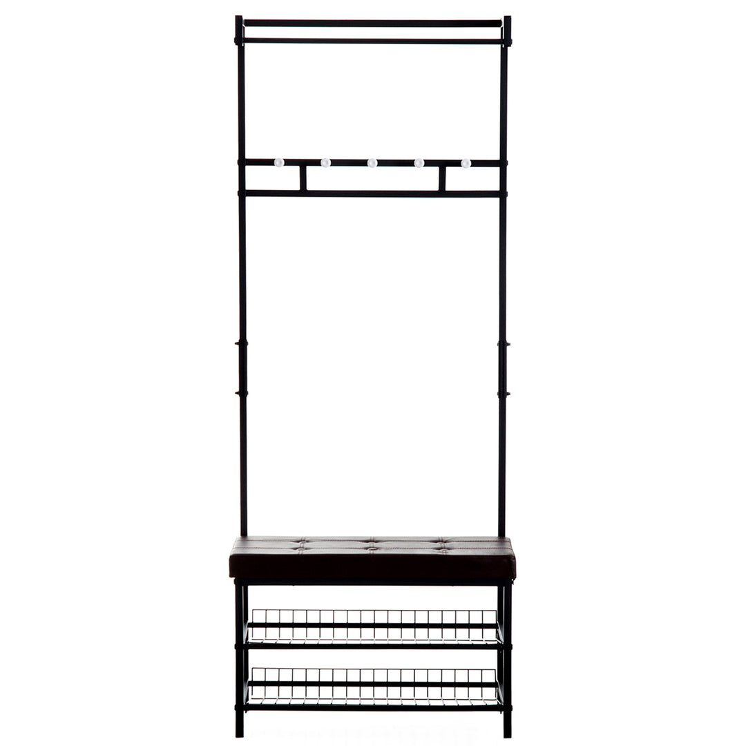 Knagerække med 5 kroge og 2-lags skobænk i metal til entré, soveværelse, 72,5 x 35 x 180 cm