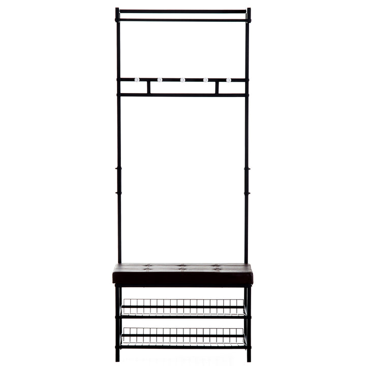 Knagerække med 5 kroge og 2-lags skobænk i metal til entré, soveværelse, 72,5 x 35 x 180 cm