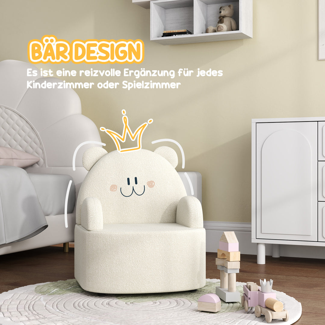 Børnelænestol, bjørneformet, blød teddyfleece, op til 3 år, 52x48x59 cm, beige