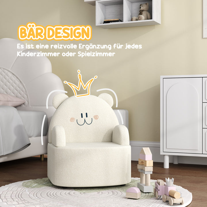 Børnelænestol, bjørneformet, blød teddyfleece, op til 3 år, 52x48x59 cm, beige