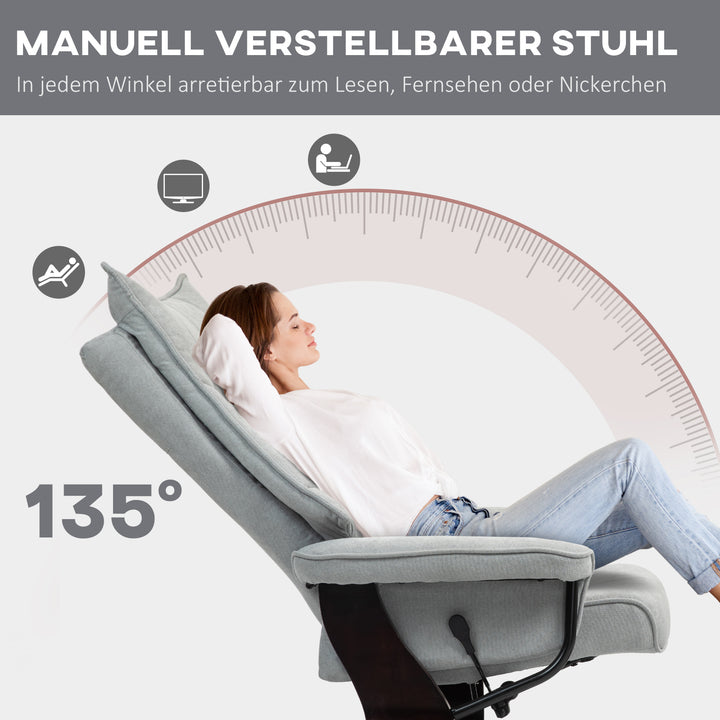 Lænestol med skammel, drejelig, vippefunktion, justerbar ryglæn, op til 150 kg, grå