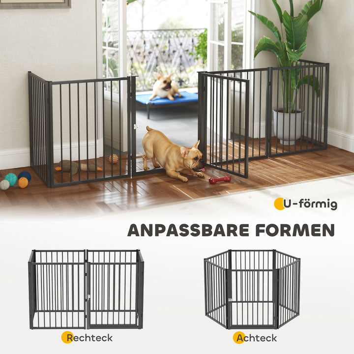 Hvalpegård, hundegård, hvalpeindhegning, 6 paneler med dør, foldbart og bærbart hundehegn, stål, sort