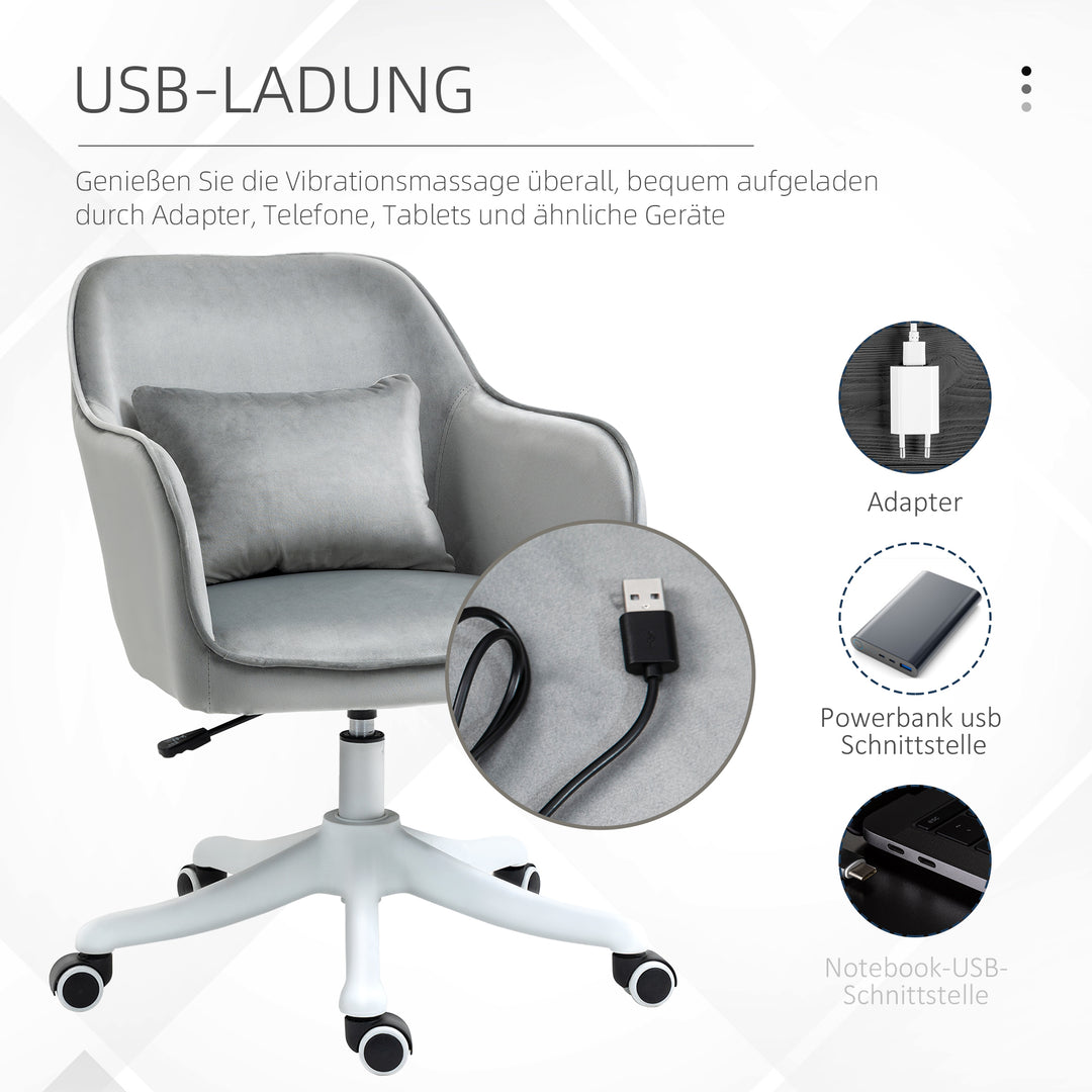 Massagebordstol 78-86 cm højdejusterbar kontorstol drejestol computerstol med usb trin arbejdsstol med vibrationsfunktion lændepude massagefunktion grå