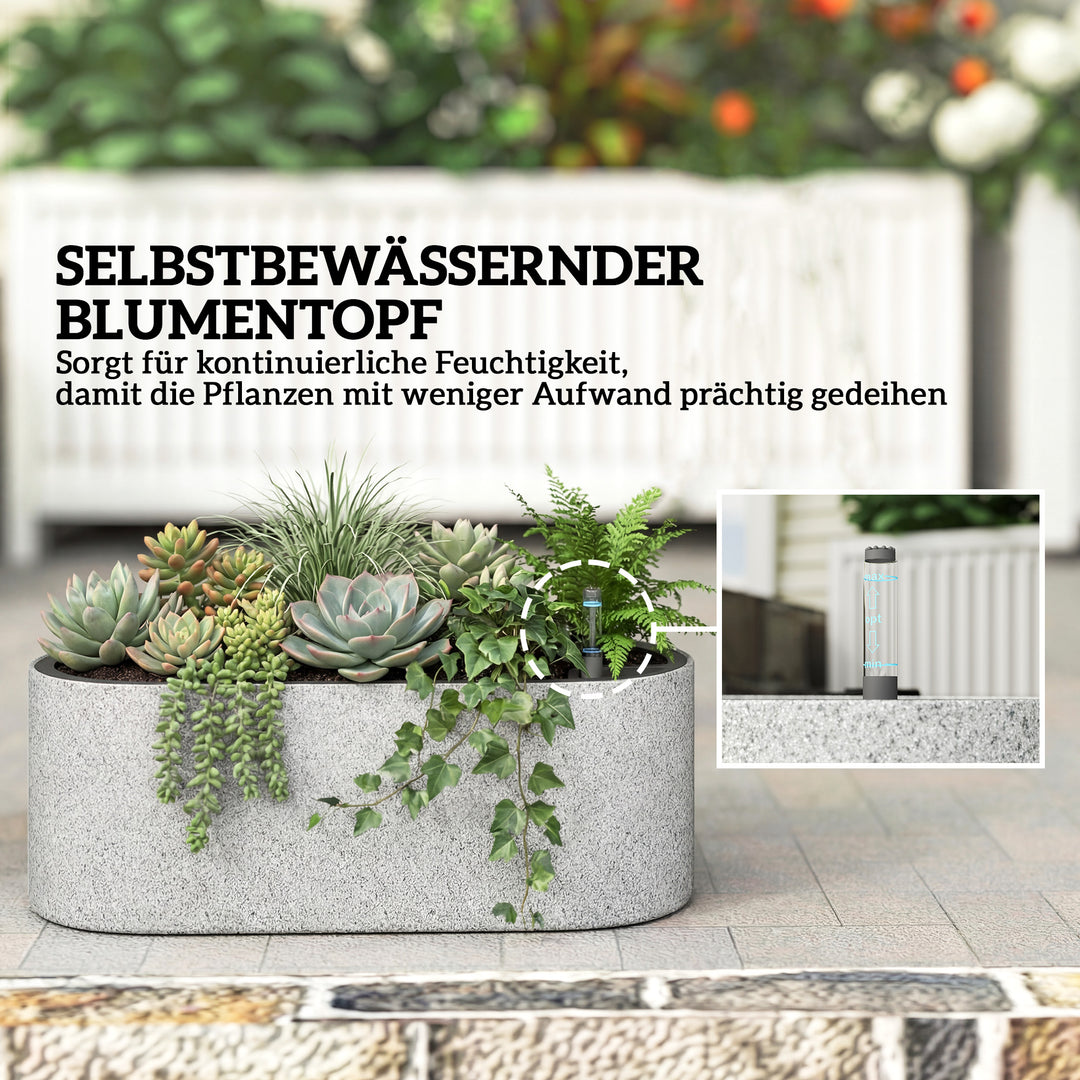 Sæt med 2 hængende blomsterpotter/plantekasser med drænhul og krog, 42 x 16 x 15 cm, lysegrå