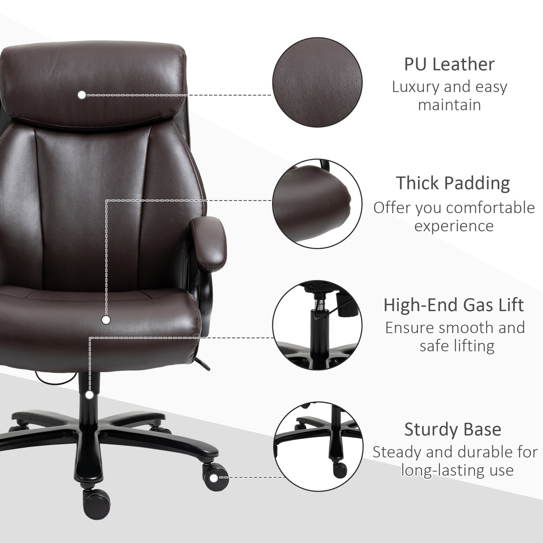 Kontorstol, executive stol, gaming stol, drejestol, gyngefunktion, tyk polstring, 180 kg lasteevne, ergonomisk design, højdejusterbar, kunstlæder, brun, 72 x 83 x 114-122 cm