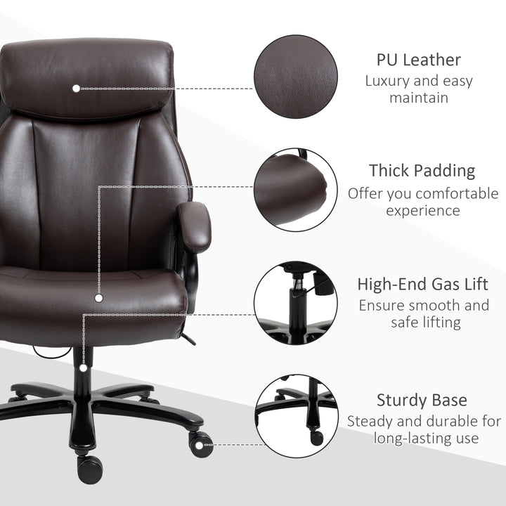 Kontorstol, executive stol, gaming stol, drejestol, gyngefunktion, tyk polstring, 180 kg lasteevne, ergonomisk design, højdejusterbar, kunstlæder, brun, 72 x 83 x 114-122 cm