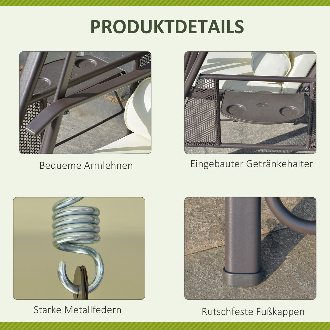 Hollywood gynge, 2-personers, havegynge, vejrbestandig, 2 hylder, hvid + sort