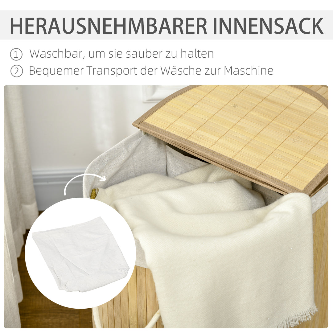 Vasketøjskurv 100l med aftagelig vasketøjsbænk 62,5 cm x 37 cm x 60,5 cm natur + hvid