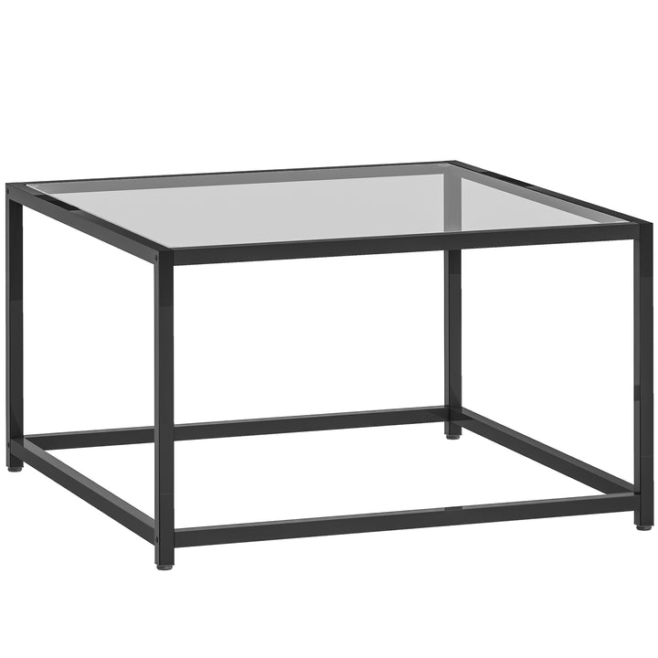 Firkantet sidebord/natbord med bordplade i hærdet glas, sofabord med stålben, 68 x 68 x 39 cm, sort