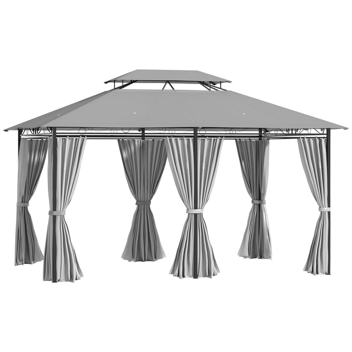Pavilion 3x4m havepavillon med 6 sidepaneler festtelt havetelt med dobbelt tag mørkegrå