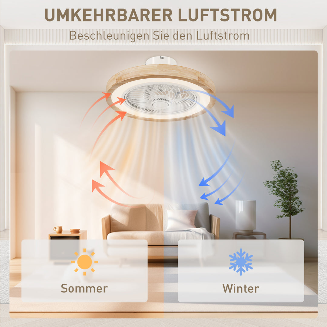 Loftventilator med lys og fjernbetjening, 6 hastigheder, justerbar lysstyrke, stille motor, lysebrun