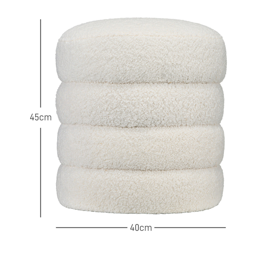 Skammel, rund, teddy fleece, op til 120 kg, ø40x45h cm, cremehvid