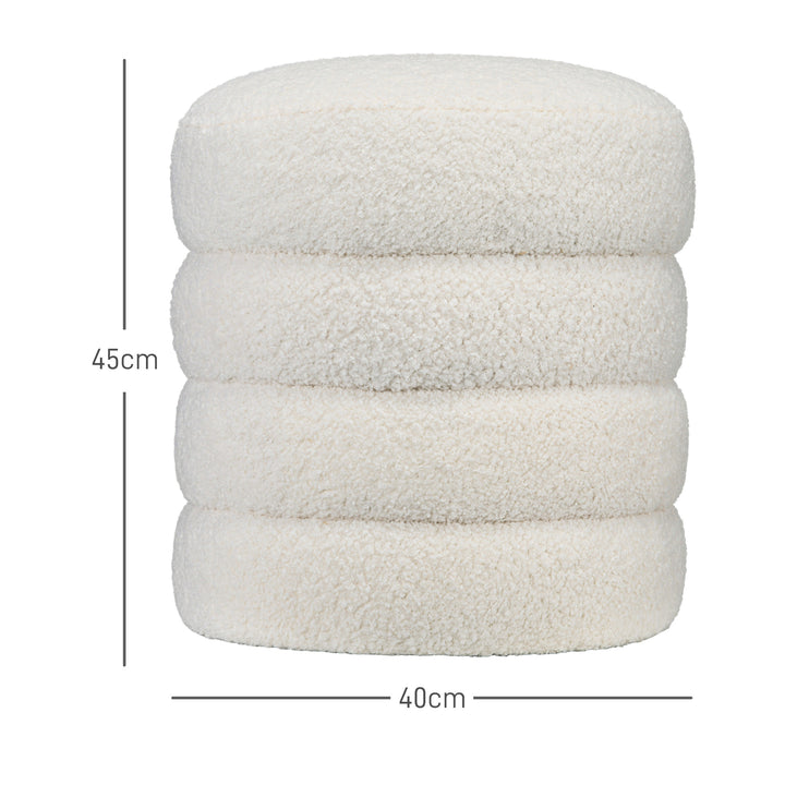 Skammel, rund, teddy fleece, op til 120 kg, ø40x45h cm, cremehvid