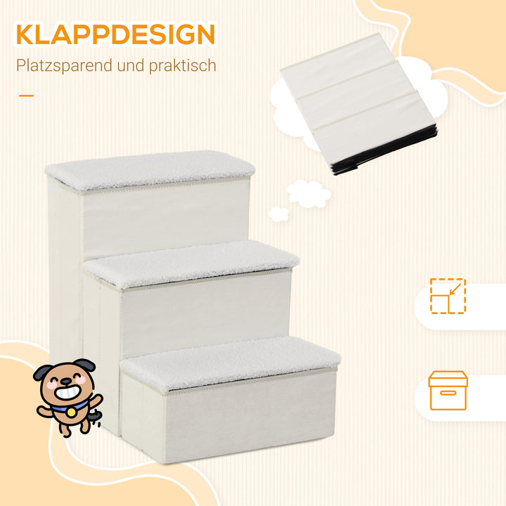 Kæledyrstrappe / kattetrappe / hundetrappe, sammenklappelig 3-trins, med opbevaringsplads, mdf, hvid 40 x 54 x 48 cm