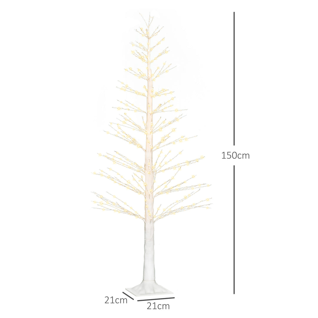 Kunstigt grantræ med led-belysning, 180 cm højt juletræ, realistisk bark, hvid