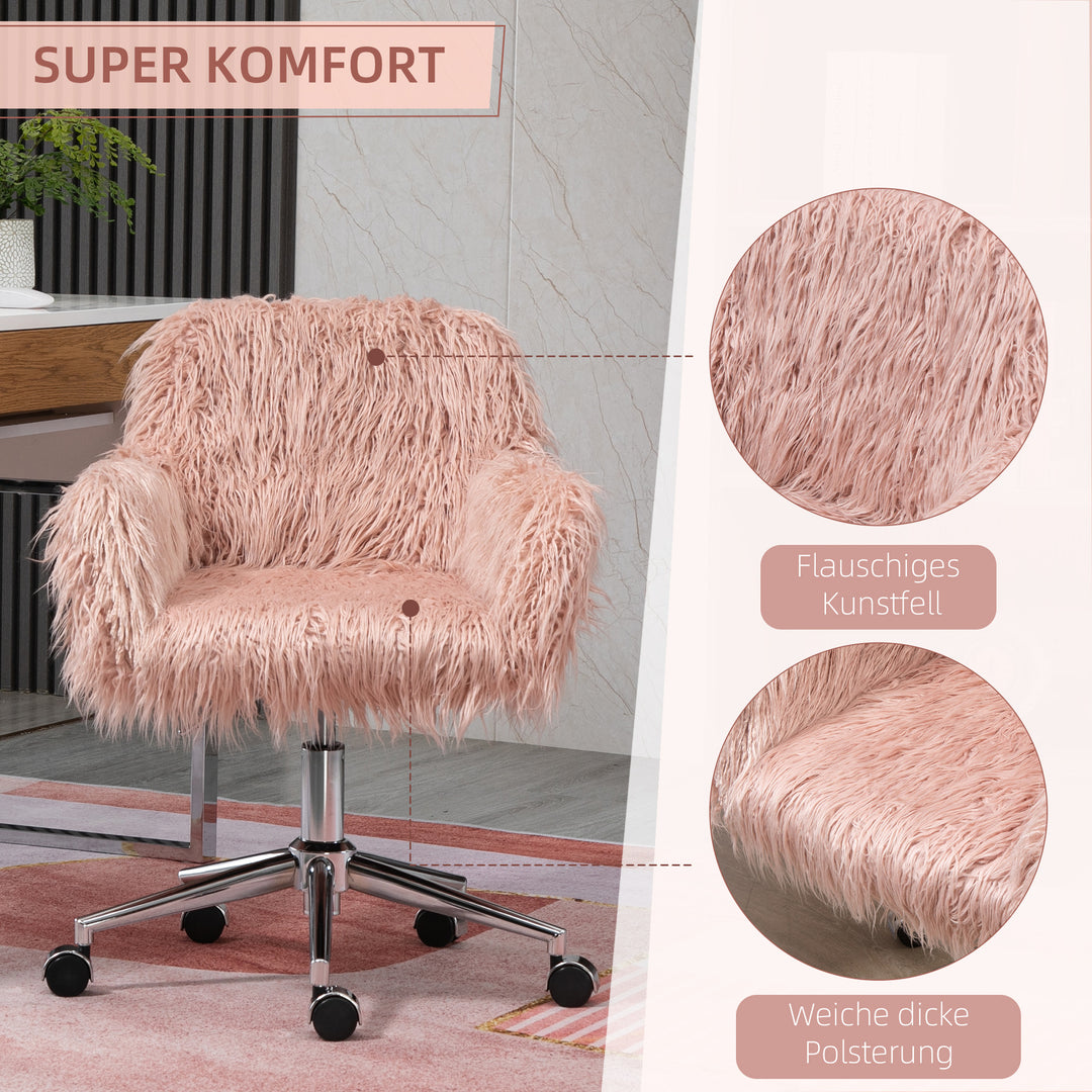 Executive chair drejestol computerstol makeupstol med kunstpels sædehøjdejustering til piger kunstpelsskum pink+sølv 57 x 60 x 75-85 cm
