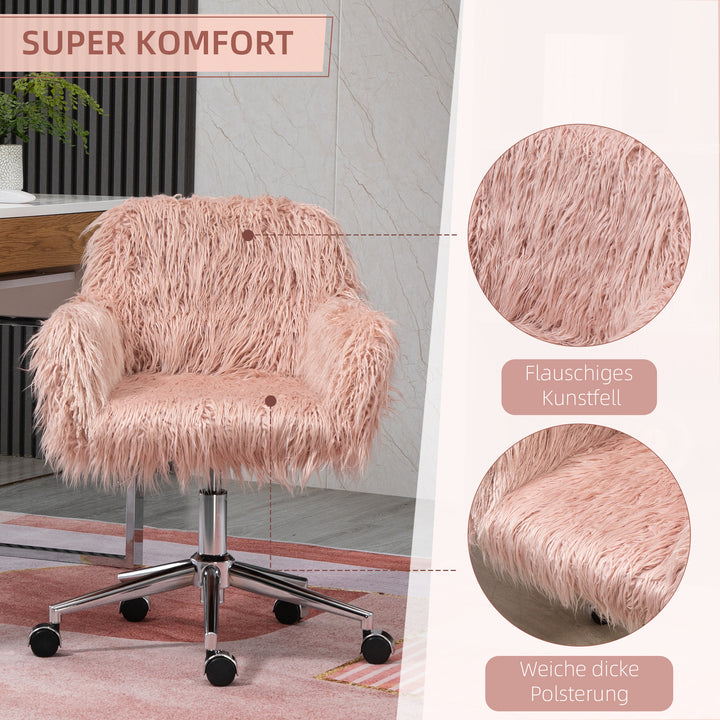 Executive chair drejestol computerstol makeupstol med kunstpels sædehøjdejustering til piger kunstpelsskum pink+sølv 57 x 60 x 75-85 cm