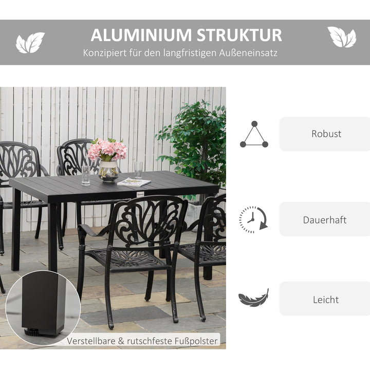 Havebord til 6 personer, spisebord, aluminiumsbord, havemøbler, loungemøbler, letplejelig plastik, sort, 140 x 90 x 74 cm