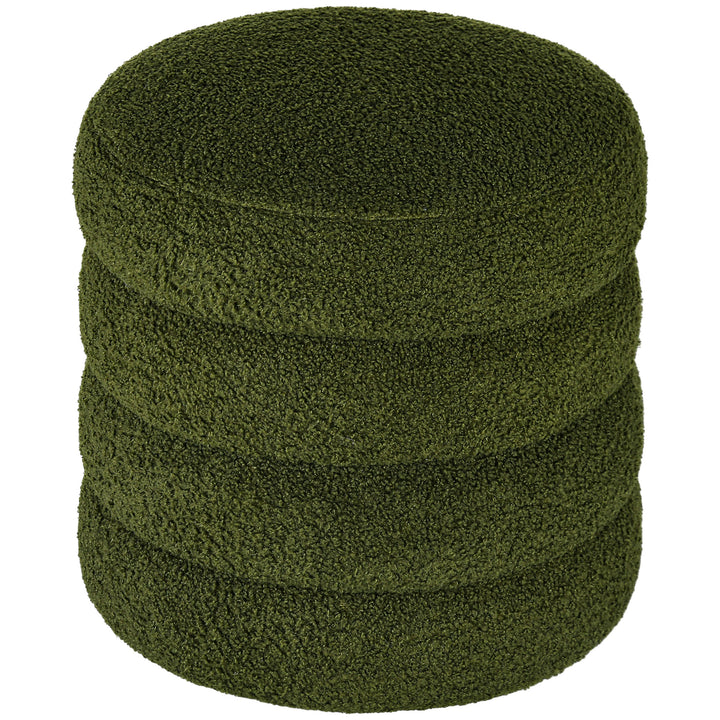 Skammel, rund, teddy fleece, op til 120 kg, ø40x45h cm, grøn