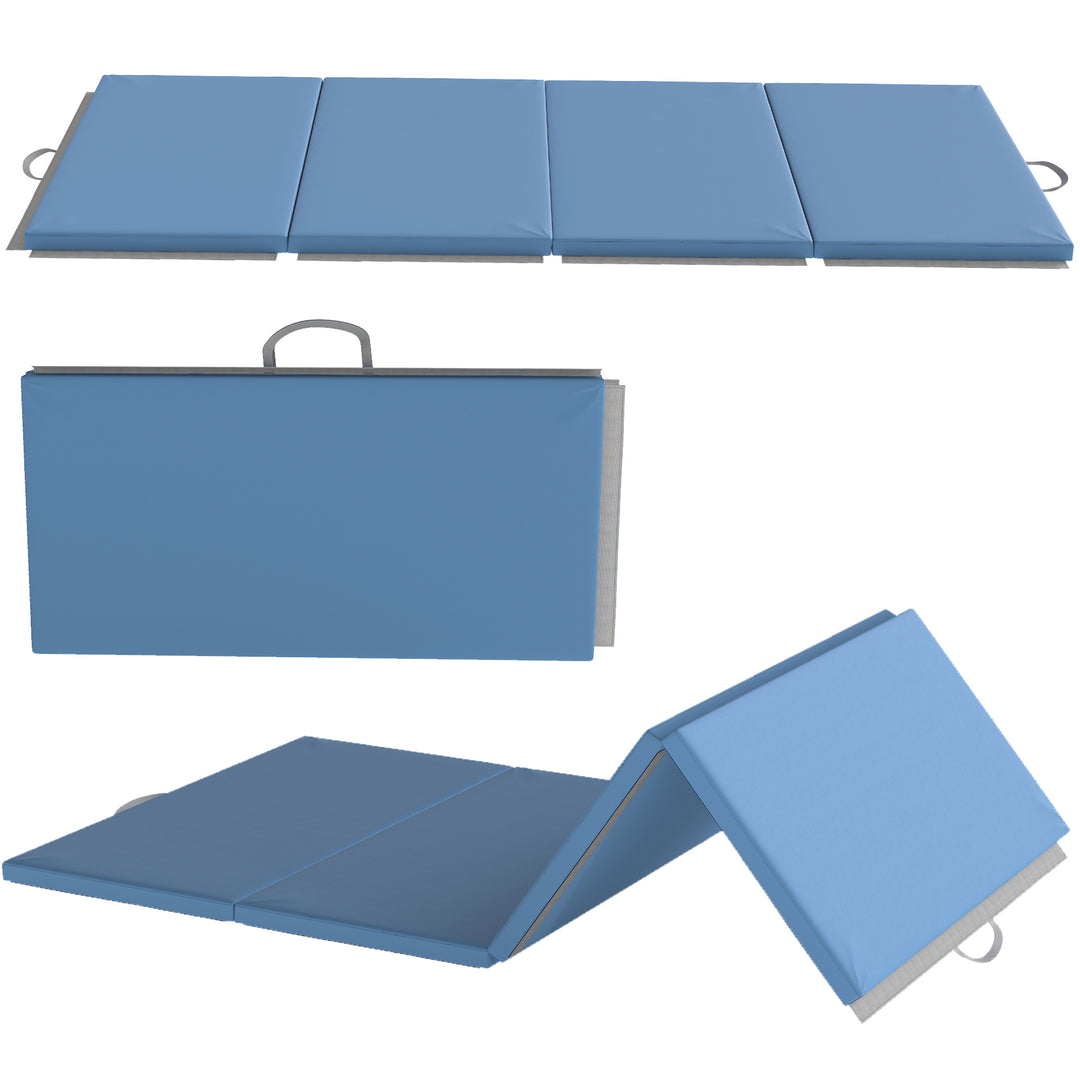 Træningsmåtte, foldbar fitnessmåtte, sportsmåtte med håndtag til yoga, MMA, fitness, Pilates, 240 x 120 x 5 cm, lyseblå
