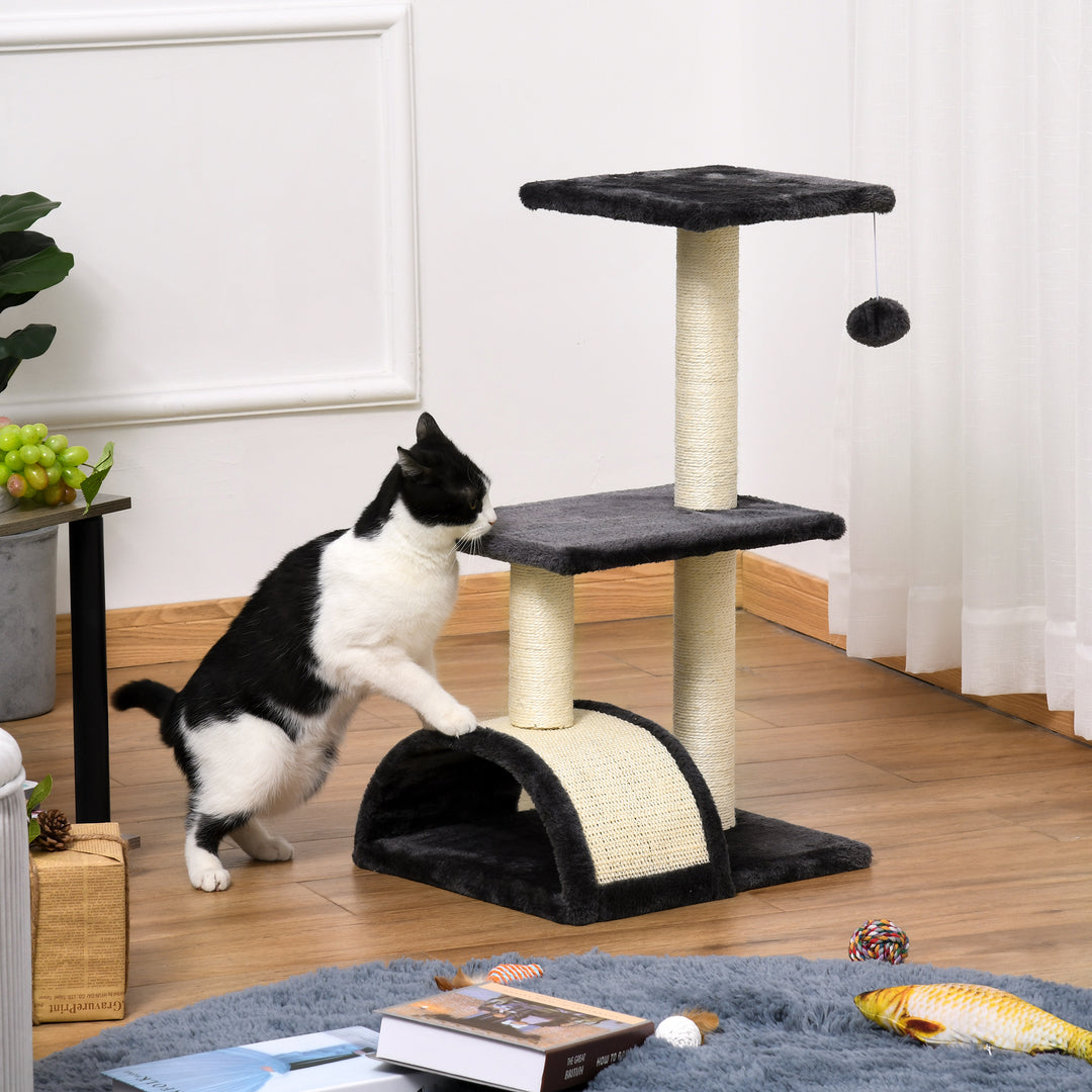 Kradsetræ 72 cm kattetårn med plysbolde, sisalstolper, platform, kradsebræt, kradsetræ i flere niveauer, klatretræ, til mellemstore katte, grå