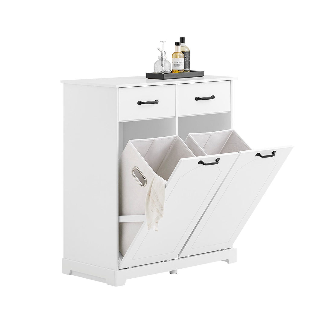 Kommode med indbyggede vasketøjskurve til badeværelset, H90 x B79.5 x D38 cm, hvid