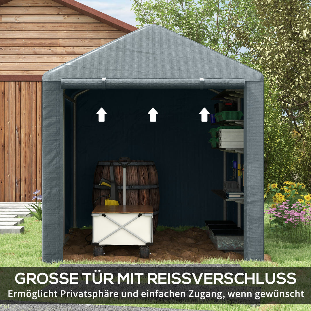 Redskabsskur, teltgarage, stor dør, rustfri metalramme, 160x218x172 cm, mørkegrå