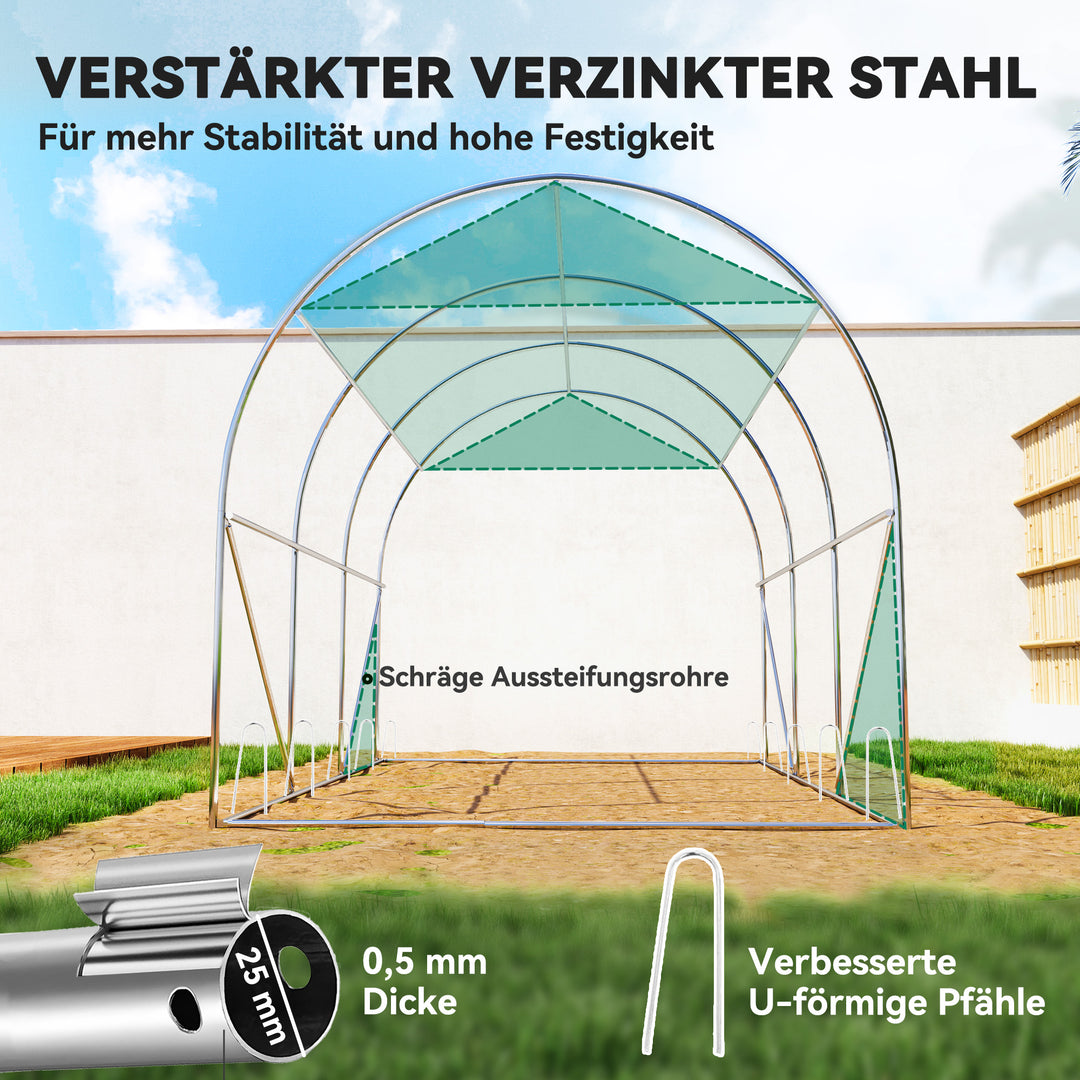 3 x 2 x 2 m polytunnel drivhus med solnet, rullelige sidevægge, plastikdæksel, stålramme, grøn