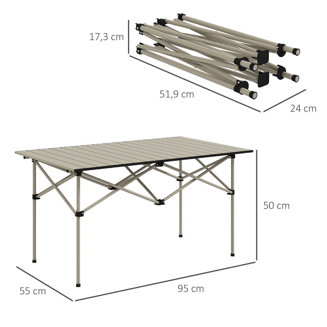 Campingbord klapbord med oprullbar bordplade havebord af aluminium 2 personer 95 x 55cm khaki