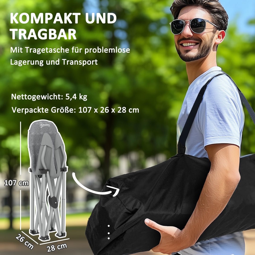 Klapstol foldbar campingstol med sidelomme, polstret bæretaske, op til 120 kg lasteevne, mørkegrå