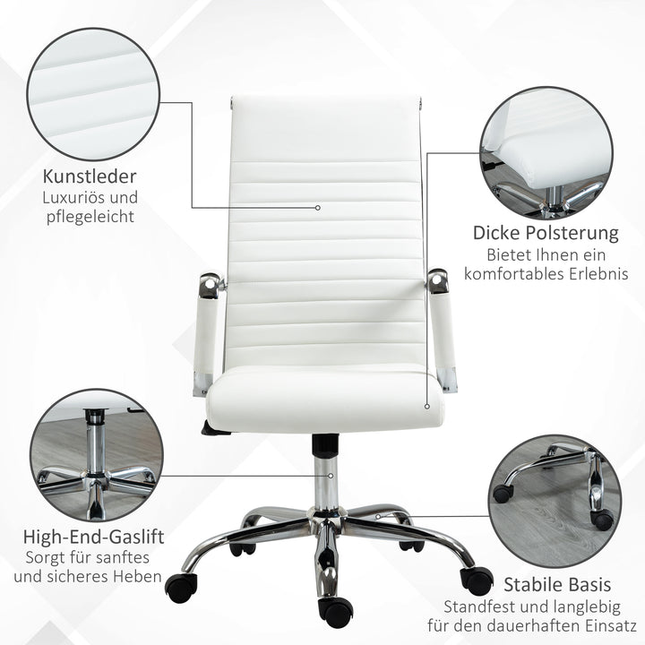 Kontorstol ergonomisk skrivebordsstol med vippefunktion chefstol højdejusterbar drejestol polstret kunstlæder skum hvid 54 x 62 x 104-114 cm