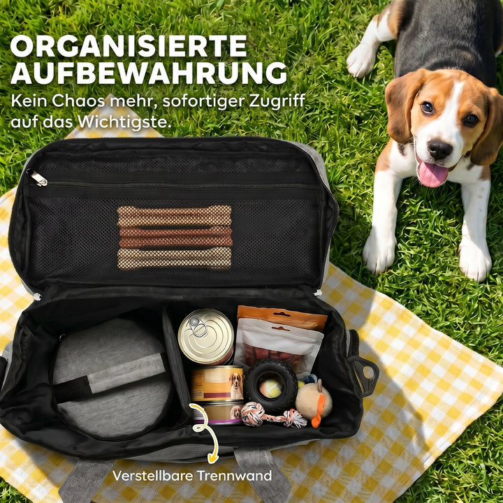 Hundebur, transportkasse til hunde med flere rum, 2 foderbeholdere, sammenklappelig, silikoneskål, 38x17x35 cm, lysegrå